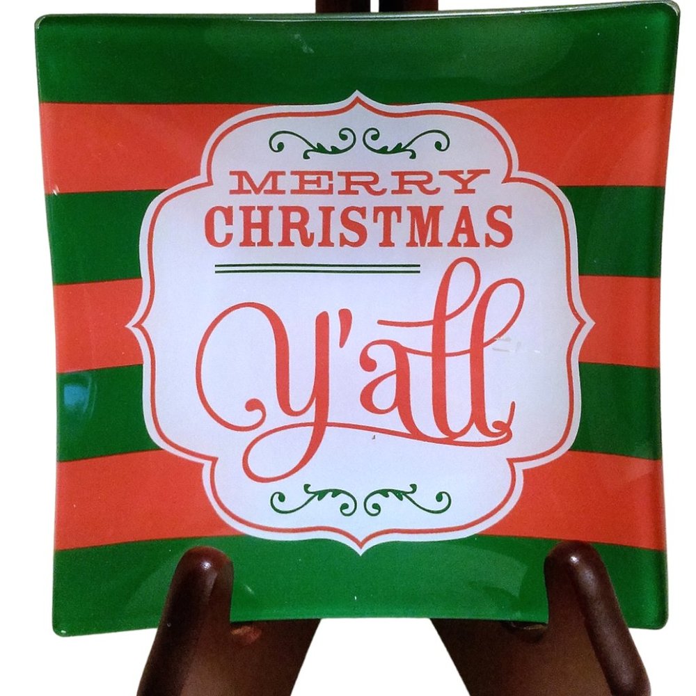 Christmas Glass Appetizer Tray,  Set of 4 Snack Plates, Glass Dessert Plates